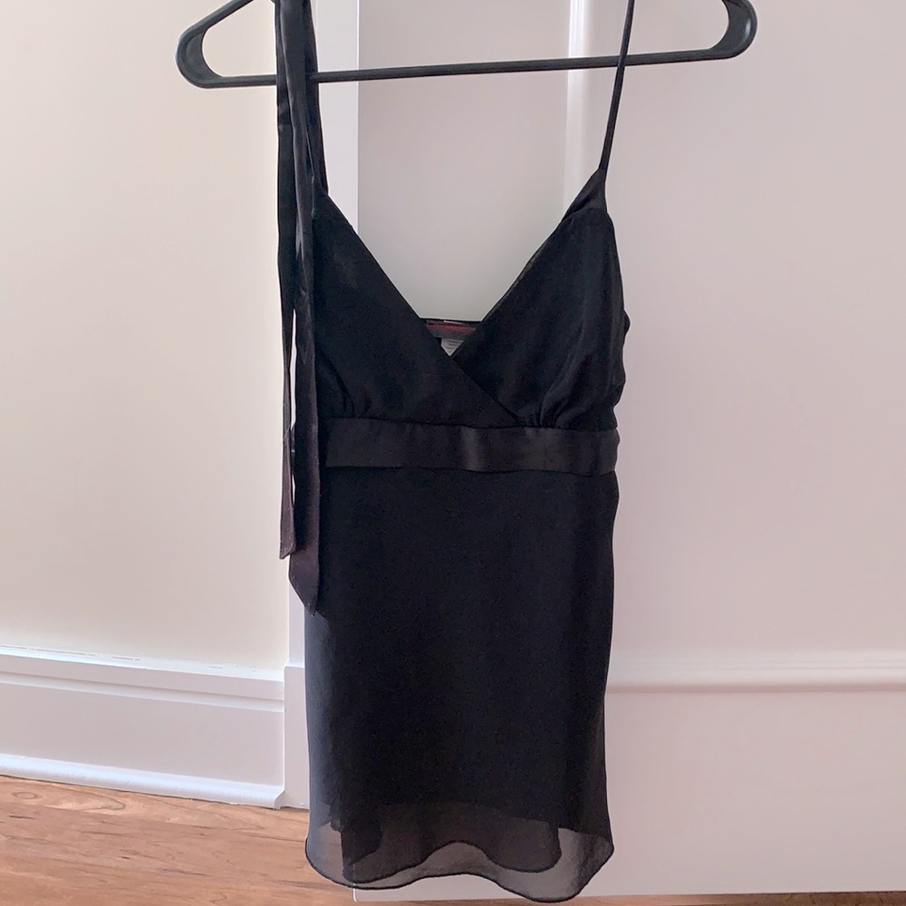 NWOT Black strappy top with satin back bow
